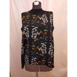 Mario Serrani Black Floral Tank Top Sleeveless Blouse Top Bohemian‎ Shirt Size L